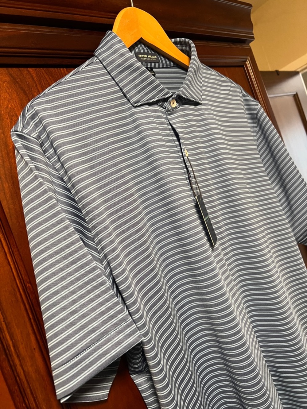 Brand New Peter Millar Crown Crafted Stretch Classic unique blue Striped Polo! - Picture 5 of 14